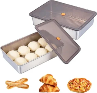 Set van 2 rvs pizza ball dozen met deksel