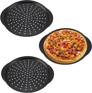 Set van 3 Geperforeerde Pizza-platen 32 cm - Carbonstaal