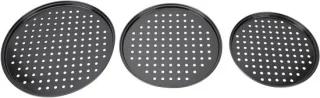 Set van 3 perforated ronde pizzaplaten voor oven