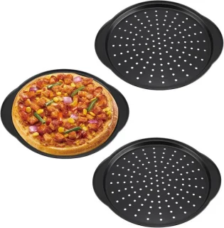 Set van 3 ronde perforatieschalen voor pizza van 32 cm