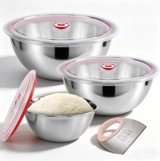 Set van 3 stapelbare roestvrijstalen pizzadeegcontainers (800/1200/1800 ml)