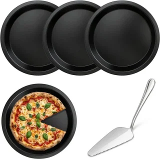 Set van 4 ronde 16 cm carbonstalen pizzavormen