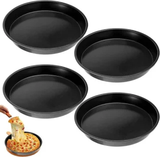 Set van 4 ronde bakplaten, 28 cm, zwart koolstofstaal