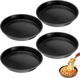 Set van 4 ronde bakplaten, 28 cm, zwart staal