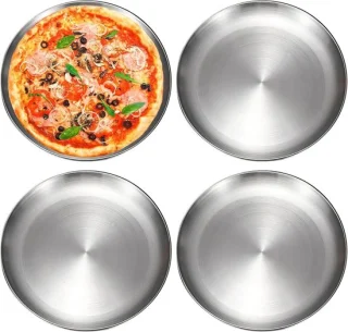Set van 4 ronde pizza schalen van RVS, 30 cm