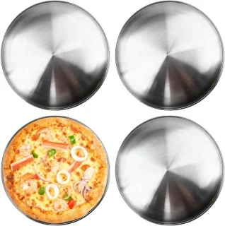 Set van 4 ronde pizzaborden van RVS 30 cm