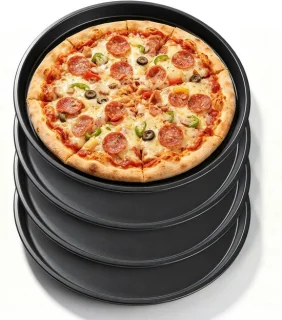 Set van 4 ronde pizzaplaten van koolstofstaal 29 cm