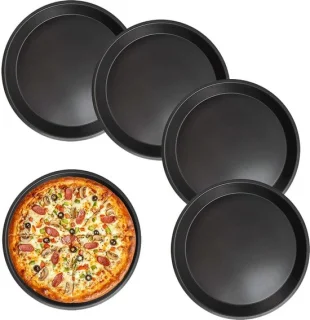 Set van 4 ronde pizzaplaten van koolstofstaal