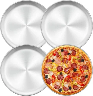 Set van 4 ronde pizzaschalen van roestvrij staal, 30 cm