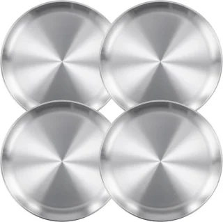 Set van 4 ronde roestvrijstalen pizzaplaten van 30 cm