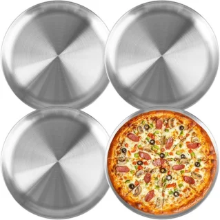 Set van 4 ronde rvs pizza schalen van 26 cm