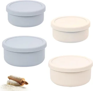 Set van 4 siliconen deegbakjes met deksel