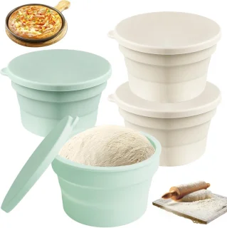 Set van 4 siliconen pizzabalboxen met deksel 13 x 7,6 cm
