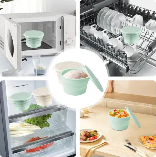 Set van 4 siliconen pizzabalboxen met deksel 13 x 7,6 cm