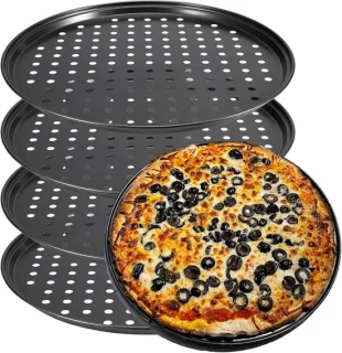 Set van 4 stuks 30 cm ronde pizza bakplaten met gaten