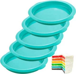 Set van 5 ronde siliconen cakevormen van 15 cm