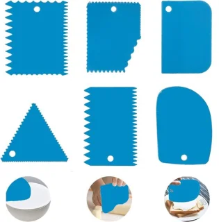 Set van 6 deegkaarten en schrapers van plastic en silicone