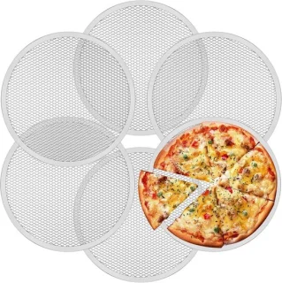 Set van 6 perforated pizza screens, 12 inch ronde pizzapannen