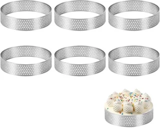 Set van 6 ronde dessertringen van roestvrij staal