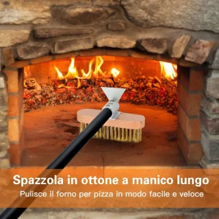 SnelShoppen Pizza oven borstel met schraper en messing borstels