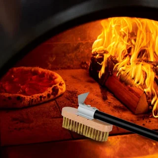SnelShoppen Pizza oven borstel met schraper en messing borstels