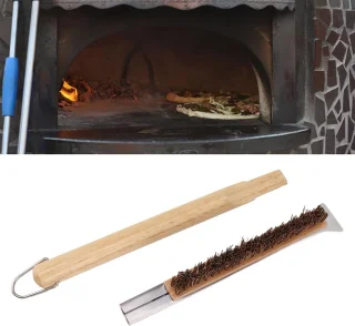 SnelShoppen - Pizza oven borstel met verwijderbare RVS kokosvezel borstels en BBQ grill schraper, 53 cm