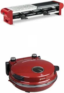 Steengrill Raclette & Pizzaoven 4-persoons Rood/Zwart