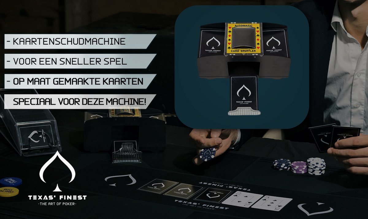 Texas' Finest Kaartschudmachine inclusief Pokermat en Speelkaarten