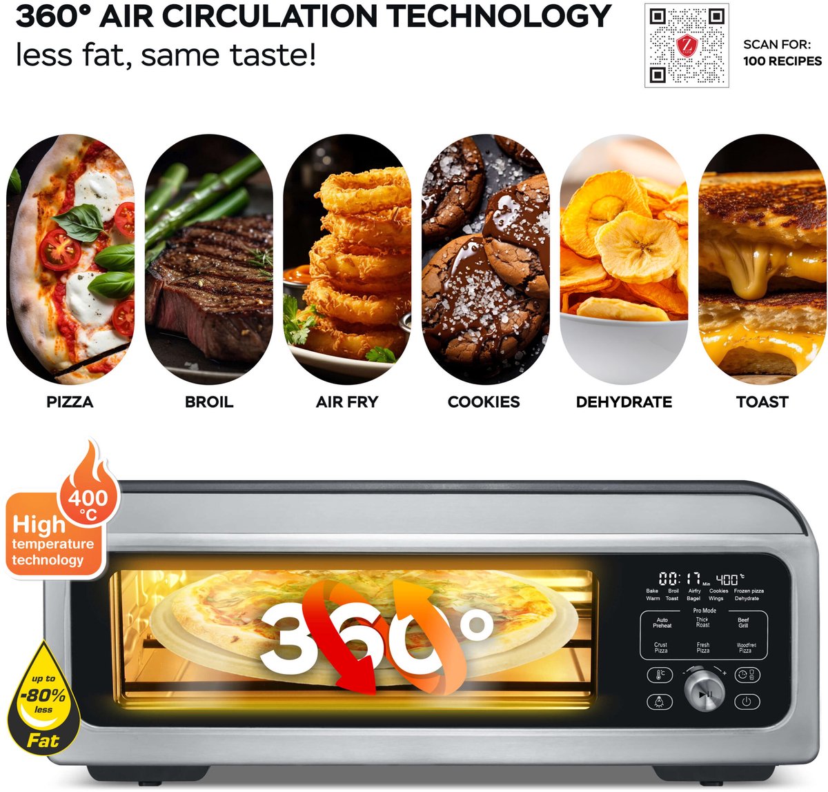 TurboTronic PO12 Pizza Oven Zilver