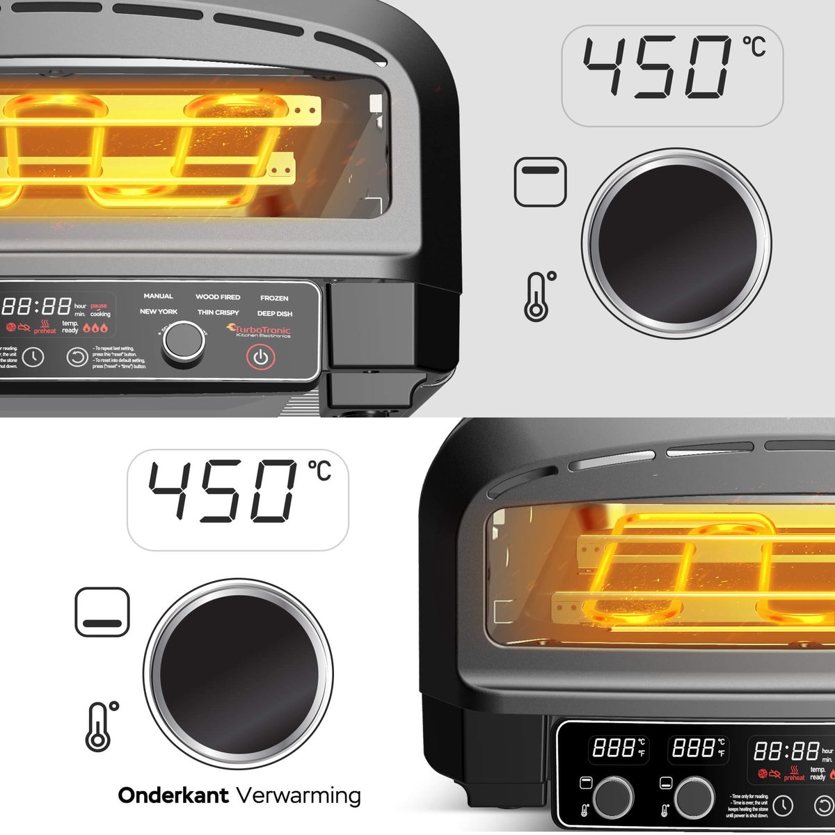TurboTronic PO14 Elektrische Pizza Oven Zwart