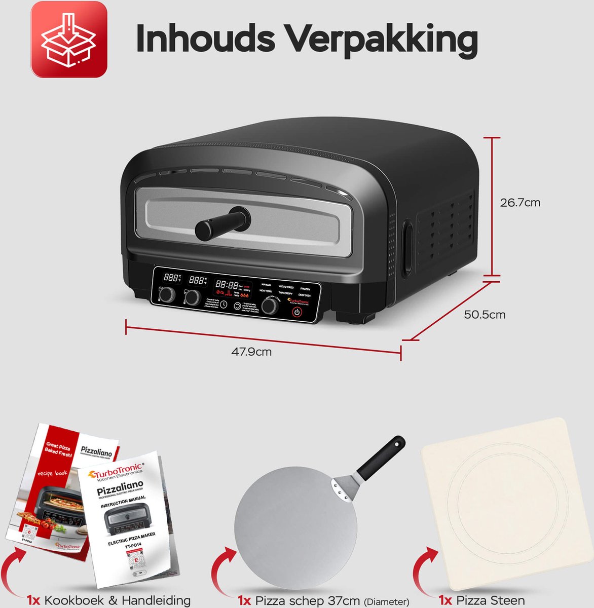 TurboTronic PO14 Elektrische Pizza Oven Zwart