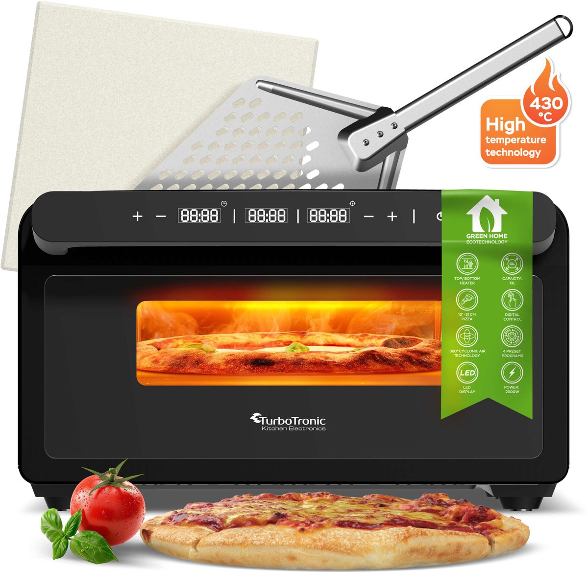 TurboTronic PO15 Elektrische Pizza Oven Zwart