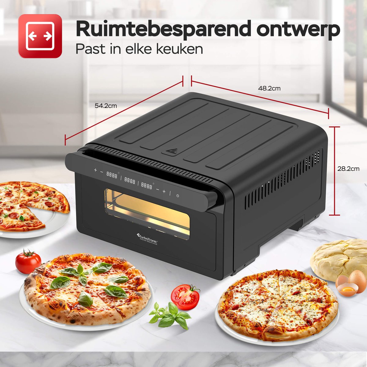 TurboTronic PO15 Elektrische Pizza Oven Zwart
