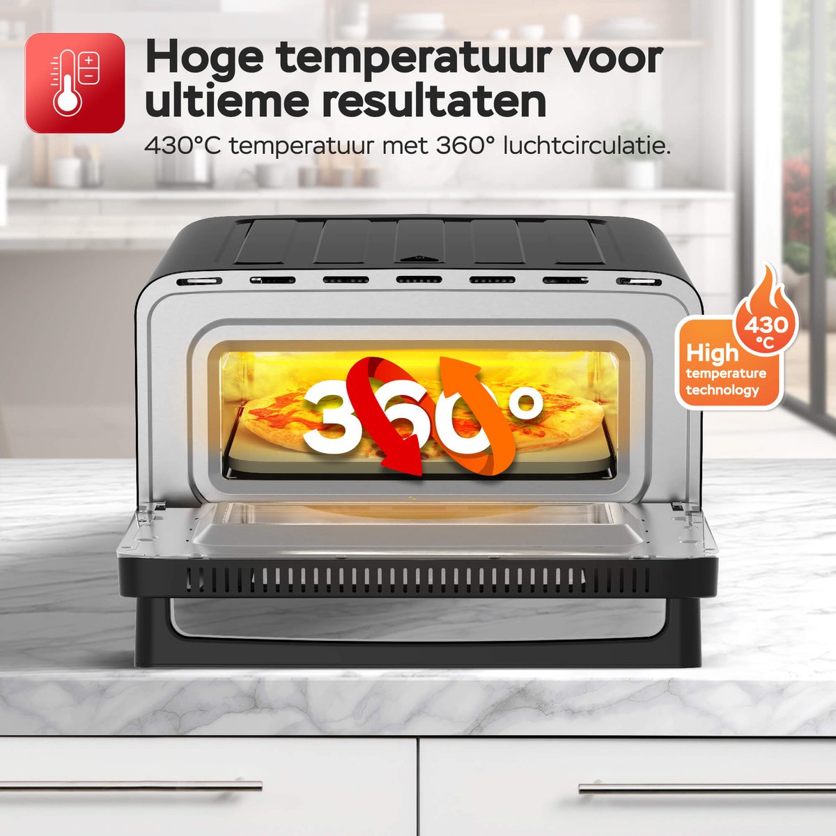 TurboTronic PO15 Elektrische Pizza Oven Zwart