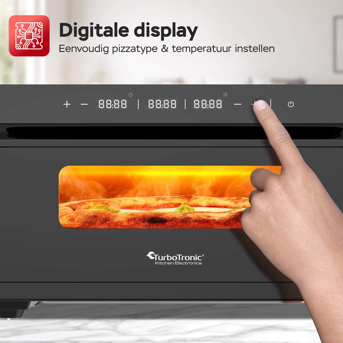 TurboTronic PO15 Elektrische Pizza Oven Zwart