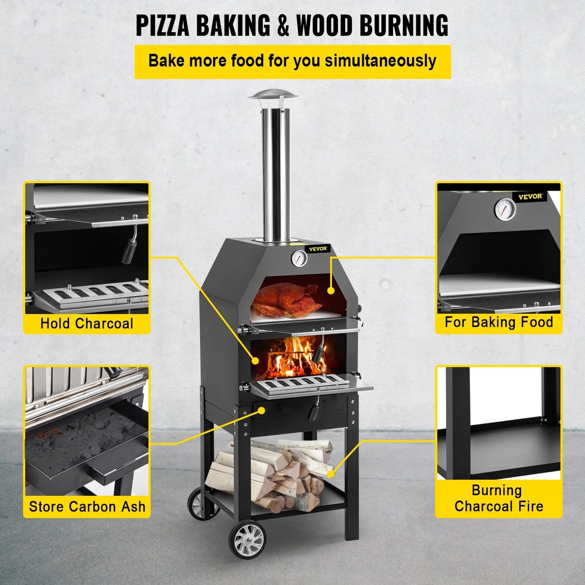 TX Store Pizza Oven Hout Buiten Zwart 2 Lagen