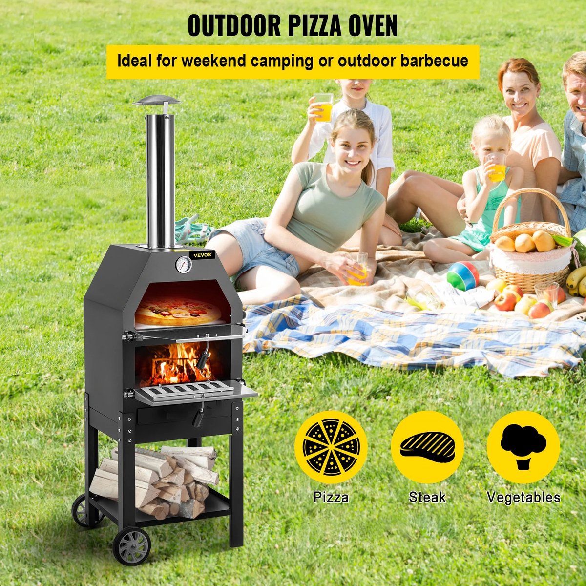 TX Store Pizza Oven Hout Buiten Zwart 2 Lagen