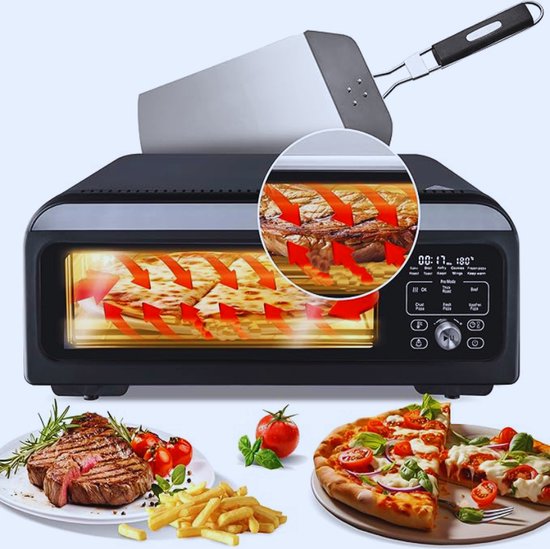 Unieke Elektrische Pizzaoven 400°C Steenoven Zwart