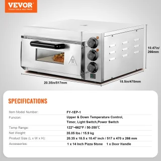 VEVOR Commerciële Elektrische Pizzaoven 51,7 x 47 x 26,6 cm