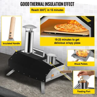 VEVOR Pizzaoven houtpellets ø30 cm draagbaar opvouwbaar