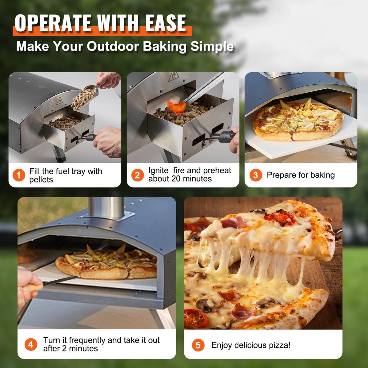 VirtuQuality® Pellet Pizzaoven 12 Inch RVS Zwart