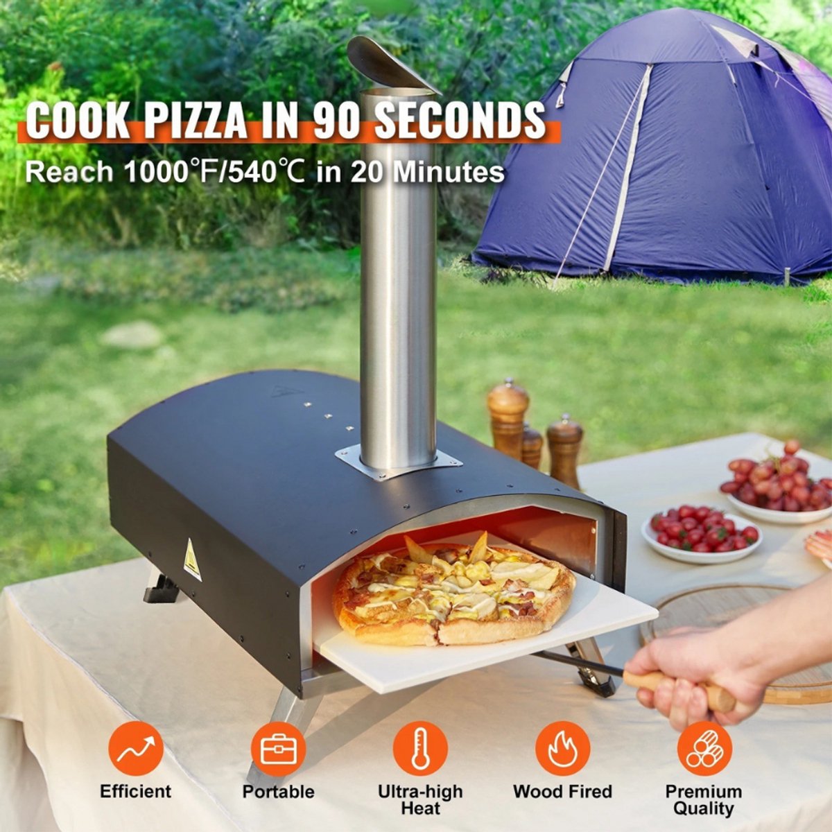VirtuQuality® Pellet Pizzaoven 12 Inch RVS Zwart