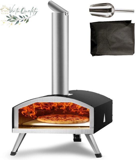 VirtuQuality® Pellet Pizzaoven 12 Inch RVS Zwart