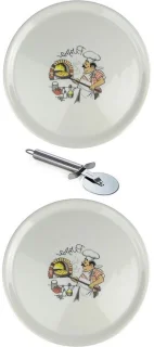XXL pizzaborden dienbladen set inclusief cutter 2 stuks 33cm wit