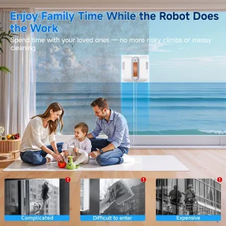 Raamrobot – Robot Ramenwasser – Ruitenreiniger – Raamreiniger – Robot Ruitenwasser – 6,5 kPa Zuigkracht – 80 ml Waterreservoir – Wit