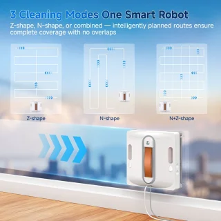 Raamrobot – Robot Ramenwasser – Ruitenreiniger – Raamreiniger – Robot Ruitenwasser – 6,5 kPa Zuigkracht – 80 ml Waterreservoir – Wit