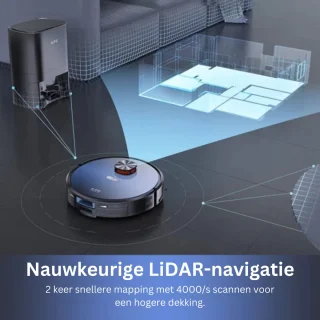 Robotstofzuiger - Laadstation - Leegt automatisch - 3000Pa - Appbediening - Stembediening - Vacuümzuiger - 150 minuten - Dweilen - LDS - Navigatiesysteem - 2.5 liter - 60 dagen niet legen - 10 mappen -