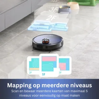 Robotstofzuiger - Laadstation - Leegt automatisch - 3000Pa - Appbediening - Stembediening - Vacuümzuiger - 150 minuten - Dweilen - LDS - Navigatiesysteem - 2.5 liter - 60 dagen niet legen - 10 mappen -