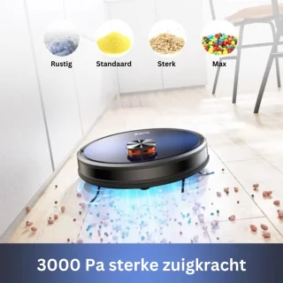 Robotstofzuiger - Laadstation - Leegt automatisch - 3000Pa - Appbediening - Stembediening - Vacuümzuiger - 150 minuten - Dweilen - LDS - Navigatiesysteem - 2.5 liter - 60 dagen niet legen - 10 mappen -