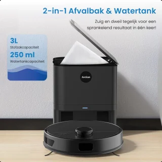 Avalue 3 in 1 Robotstofzuiger met Dweilfunctie - Automatisch Leegstation- Met Afstandsbediening en App - Zwart